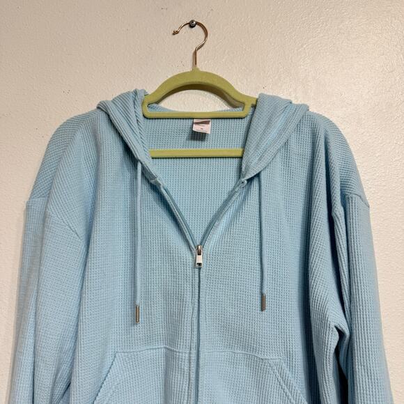 Auden Baby Blue Waffle Knit Front Zip Hooded Sweater Sz M - Picture 3 of 12
